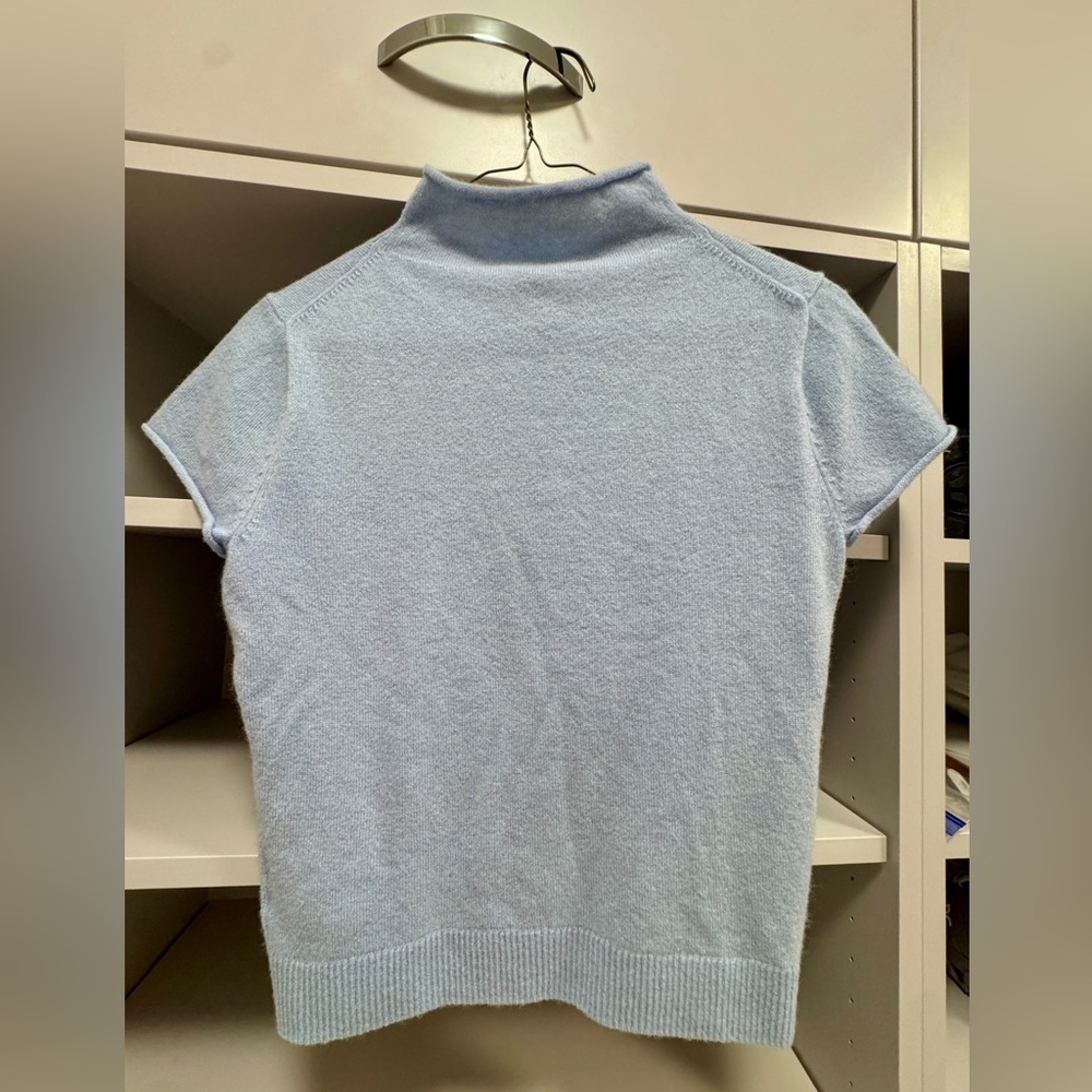 Reformation Light Blue Short Sleeve Mock Neck Sweater Top - Small
